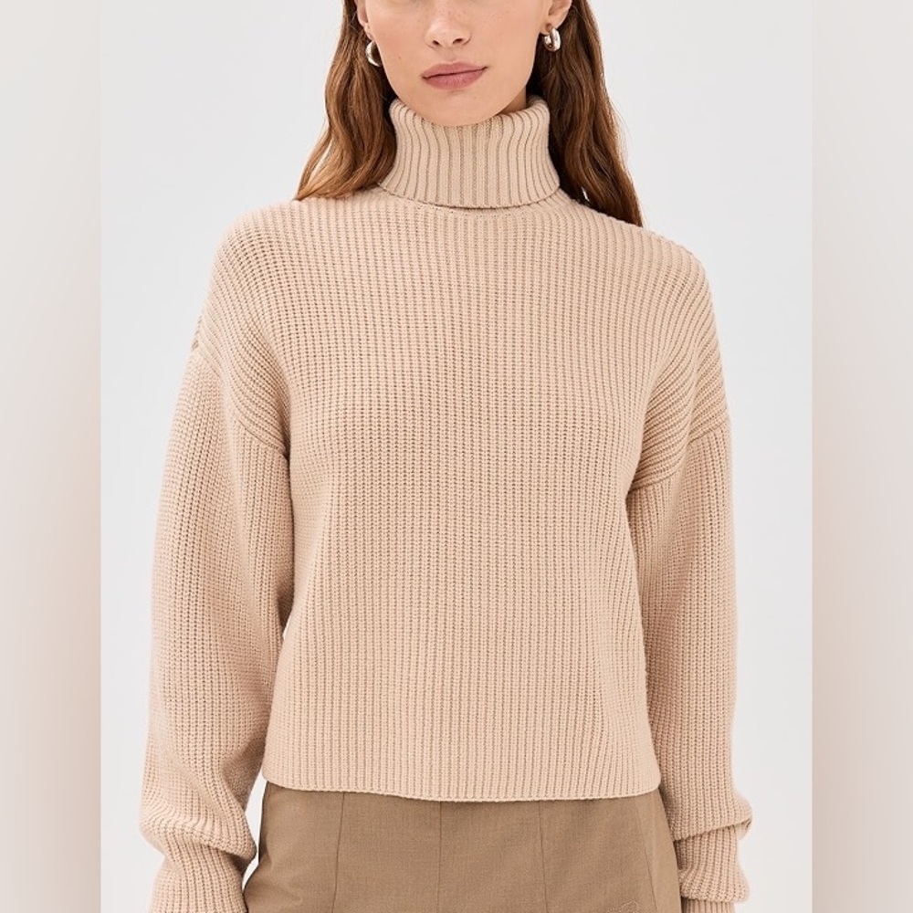 Never Worn! Good American Cozy Ribbed Turtleneck in Wheat, Size S,